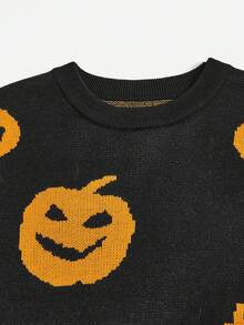 SHEIN EZwear 加萬聖節南瓜圖案毛衣 - 黑色 - 查看 4