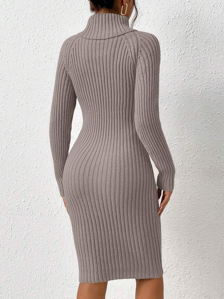 Turtleneck Twist Front Raglan Sleeve Sweater Dress Fall Winter Cloth For Women
