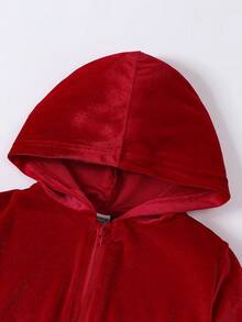 Baby Girl Zip Up Hooded Jacket & Pants - Red - View 5