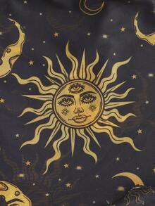 ThisUniqueVibe Sun & Moon Graphic Print Asymmetrical Hem Off Shoulder Halter Top - Black - View 5