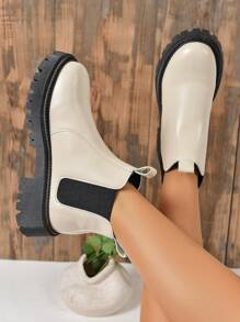 大码女式时尚舒适休闲西式切尔西厚底靴 - 米色 - 查看 6