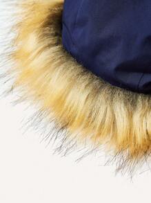 男嬰毛絨飾邊連帽保暖襯裡派克大衣 - 藏蓝色 - 查看 6