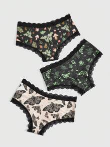ROMWE Fairycore 3pack Mushroom Print Contrast Lace Panty Set - Multicolor - View 2