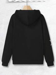 Manfinity Hypemode 男士鬆身星星印花落肩連帽衛衣,附拉鍊設計 - 黑色 - 查看 3