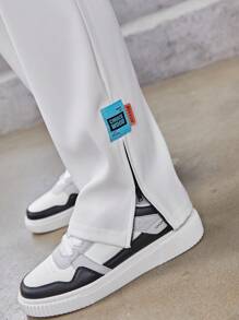 SHEIN 男孩字母貼布斜口袋長褲 - 白色 - 查看 3