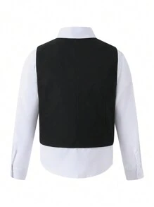 Tween Boy Button Front Waistcoat & Tie - Black - View 2