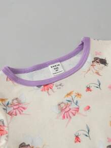 Young Girl 2sets Striped & Floral Print Snug Fit PJ Set - Multicolor - View 3