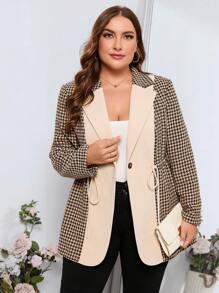 SHEIN Clasi 大碼千鳥格印花抽繩腰西裝外套 - 彩色 - 查看 2