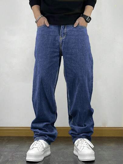 Hombres Vaqueros Holgados Con Bolsillo Oblicuo En