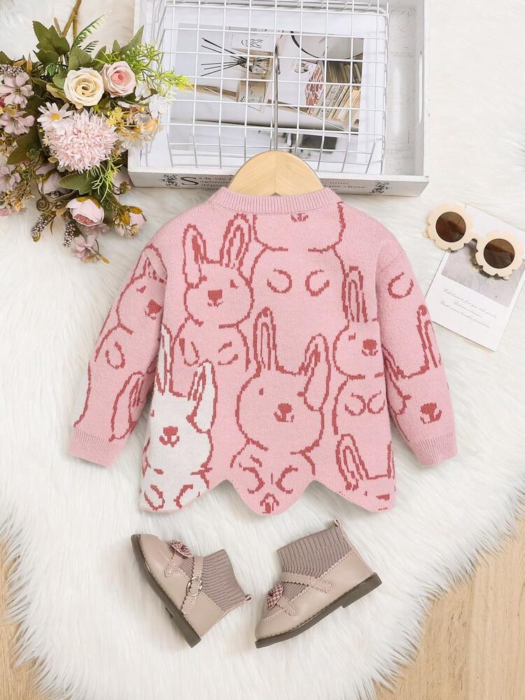 Baby Girl Cartoon Pattern Asymmetrical Hem Sweater