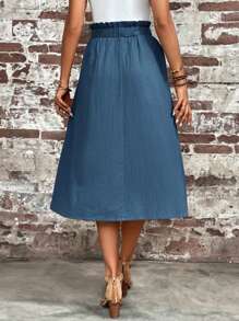 SHEIN LUNE 紙袋腰鈕扣斜袋半身裙 - 霧霾藍 - 查看 4