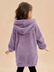 SHEIN Leap Crew Young Girl Drop Shoulder Teddy Sweatshirt Without Bag - Purple - View 2