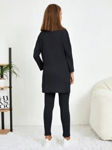 RueChic Teen Girls Solid Split Hem Tee & Leggings - Dark Grey - View 2