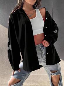 SHEIN Unity Letter Graphic Drop Shoulder Shirt,Long Sleeve Tops Fall Cloth For Women - Black - View 5