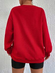 EURMUSE In Giáng sinh Thả vai Áo nỉ - Đỏ và trắng - Xem 2