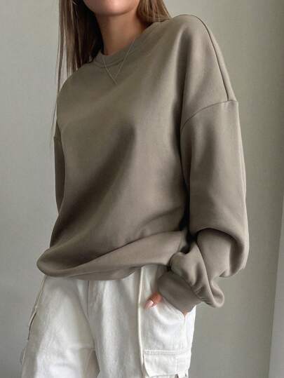 DAZY Sudadera de hombros caídos de un solo color, ropa de otoño