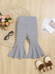 SHEIN 女嬰生菜邊喇叭褲 - 淺灰色 - 查看 2