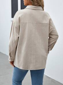 SHEIN Frenchy Plus Drop Shoulder Pocket Patched Shirt - Khaki - View 2