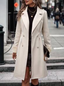 SHEIN LUNE Lapel Neck Double Breasted Overcoat Fall Winter Cloth For Women - Apricot - View 5