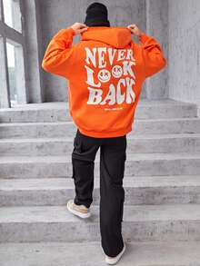 SHEIN Áo nỉ tay trễ vai in hình khẩu hiệu và hoạt hình dành cho thiếu niên nam - trái cam - Xem 8