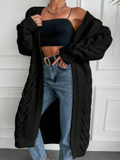 EURMUSE Malha De Cabo Ombro Caído Cardigan Espanador