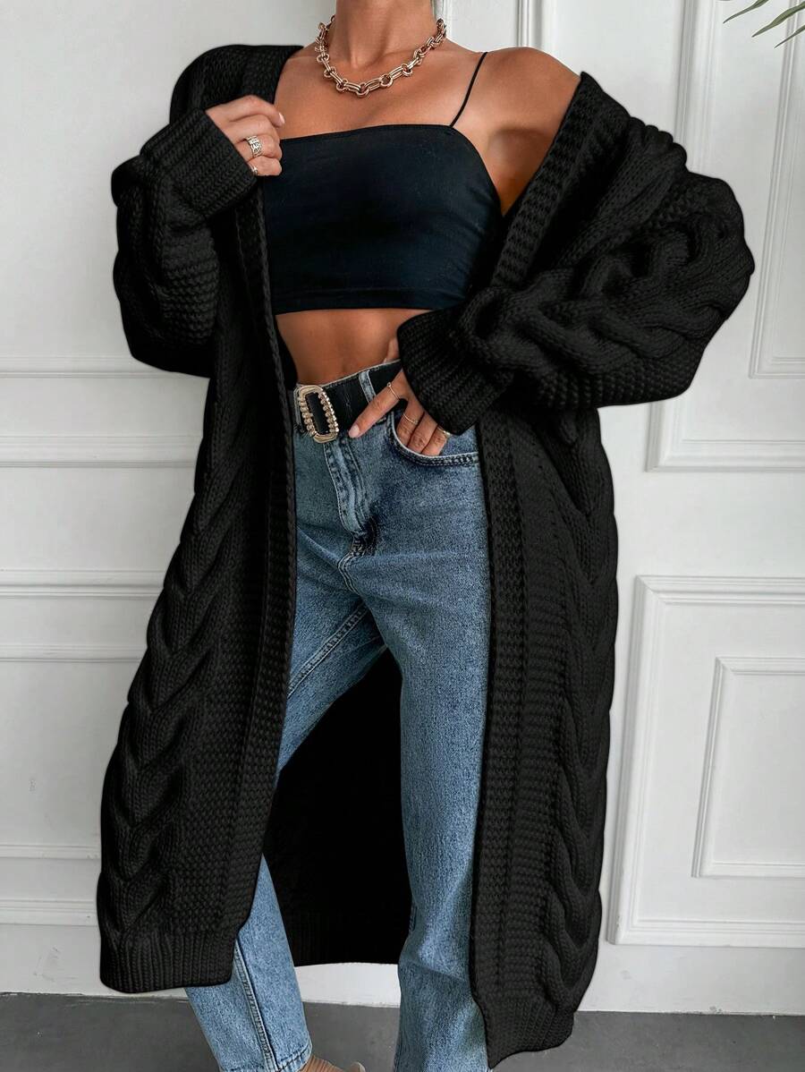 EURMUSE Cable Knit Drop Shoulder Duster Cardigan SHEIN USA