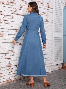 SHEIN LUNE 毛邊牛仔洋裝不附腰帶 - 藍色 - 查看 2