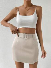 Pariaura Casual-Woman Casual - Vacation Casual One Piece Of Simple Style Skirt - Mocha Brown - View 3