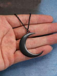 ROMWE Goth 1pc Fashion Zinc Alloy Moon Charm Necklace For Women For Daily Decoration - Black - View 4