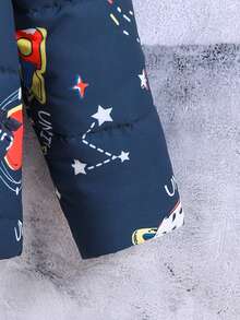 SHEIN 年轻男孩标语和星球印花连帽棉服外套（不含 T 恤） - 藏蓝色 - 查看 5