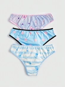 ROMWE Kawaii 3件組可愛卡通印花三角內衣 - 彩色 - 查看 2
