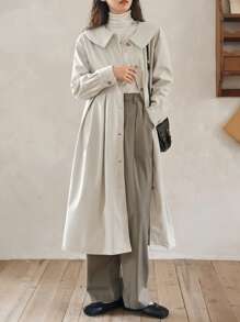 FRIFUL 褶襉細節鈕扣正面大衣 - 米色 - 查看 5