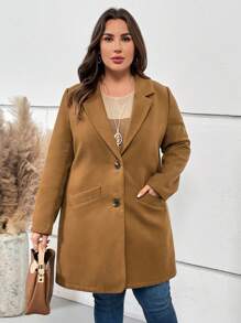 EMERY ROSE Plus Áo khoác cổ có ve áo một bên ngực - Màu Khaki - Xem 5