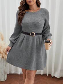 SHEIN Frenchy Hơn Tay áo lồng đèn Đầm Áo len Không có thắt lưng - Xám - Xem 1