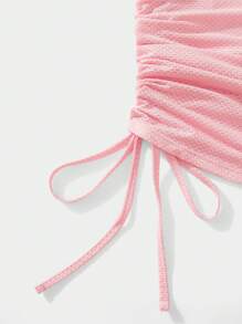 Drawstring Side Solid Sports Tank Top - Pink - View 6