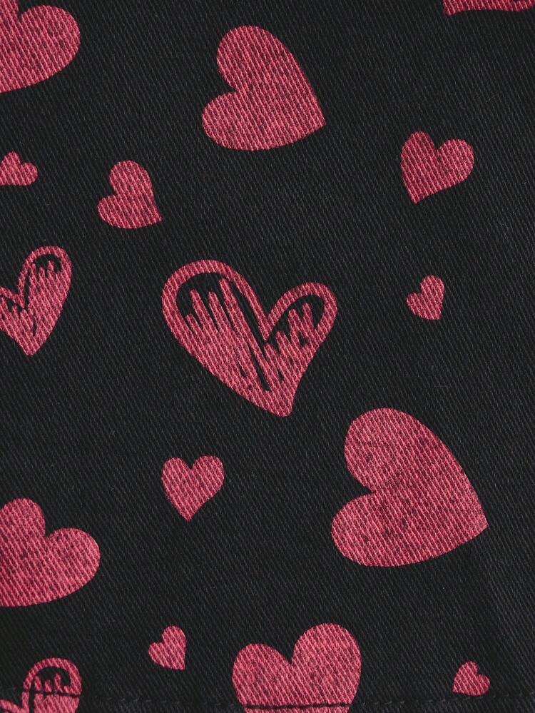 Heart Print Overall Denim Dress