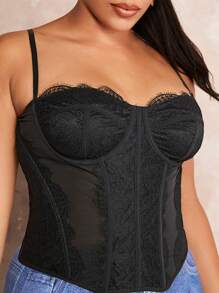 SHEIN BAE Plus Lace Panel Bustier Cami Top - Black - View 6