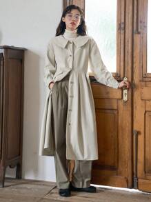 FRIFUL 褶襉細節鈕扣正面大衣 - 米色 - 查看 7