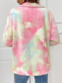 SHEIN Essnce Tie Dye Dual Pocket Drop Shoulder Teddy Coat - Multicolor - View 2