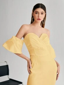 SHEIN Belle Off Shoulder Puff Sleeve Cocktail Dress - Yellow - View 5