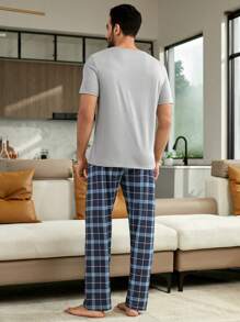 1pc Letter Graphic Sleep Tee & 1pc Plaid Sleep Pants - Multicolor - View 2