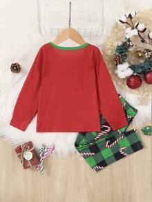 Juego De Pijama Ajustado Con Patrón Navideño Para Niña Y Familia - Rojo - Ver 3