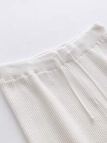 SHEIN Tween Girl Button Front Drop Shoulder Cardigan & Knit Pants - White - View 4
