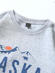 SHEIN Unity Mountain & Letter Graphic Thermal Pullover - Grey - View 3