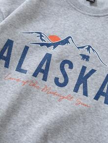 SHEIN Unity Mountain & Letter Graphic Thermal Pullover - Grey - View 6