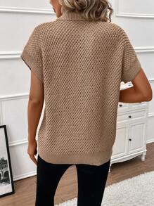 SHEIN LUNE 高領蝙蝠袖毛衣背心 - 駝色 - 查看 2