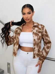 SHEIN SXY Tie Dye Flap Detail Crop Jacket