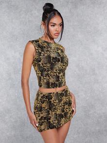 SHEIN BAE Floral Print Crop Tank Top & Bodycon Skirt - Multicolor - View 5