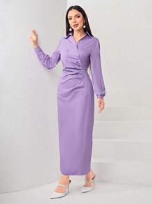 Modelyn Váy dài dạ hội có túi vá cổ Surplice - Màu tím - Xem 4