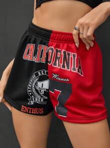 SHEIN Coolane Shorts de dos tonos con estampado de letra - Multicolor - Ver 1